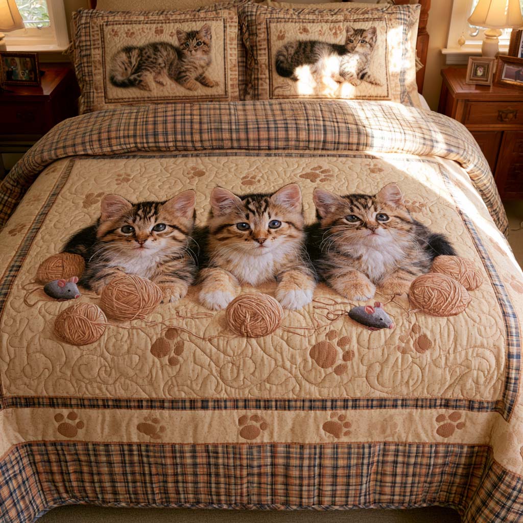 Lovely Cat Friends Bamboo Quilt Bedding Set