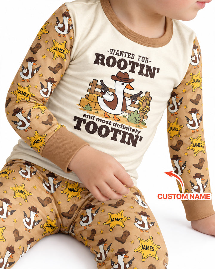 Rootin' Tootin' Cutie Custom Name Bamboo Two Piece Long Sleeve Pajama Set