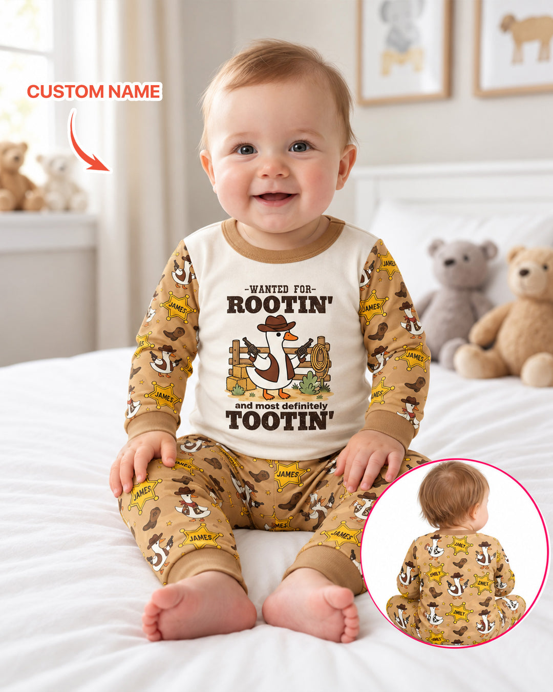 Rootin' Tootin' Cutie Custom Name Bamboo Two Piece Long Sleeve Pajama Set