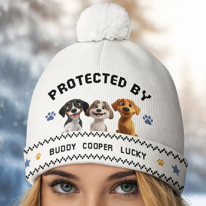 Protected By Lovely Dogs Bobble Beanie Hat