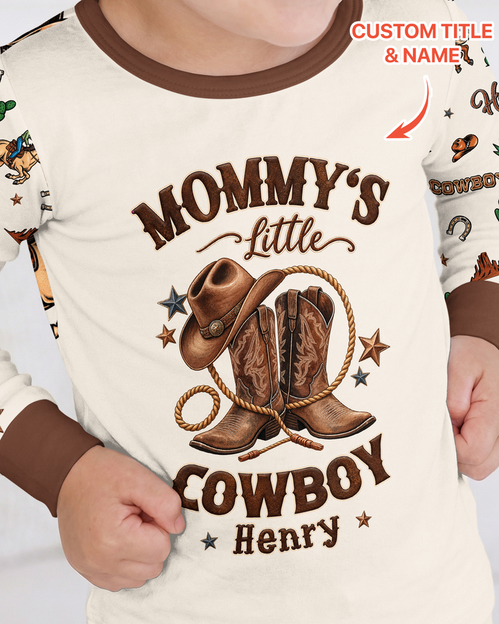 Personalized Family's Little Cowboy Bamboo Two Piece Long Sleeve Pajama Set