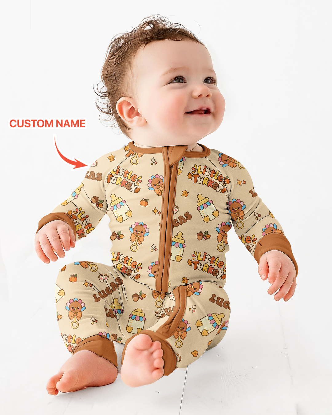 Little Turkey On The Way Family Matching Bamboo Convertible Zippy