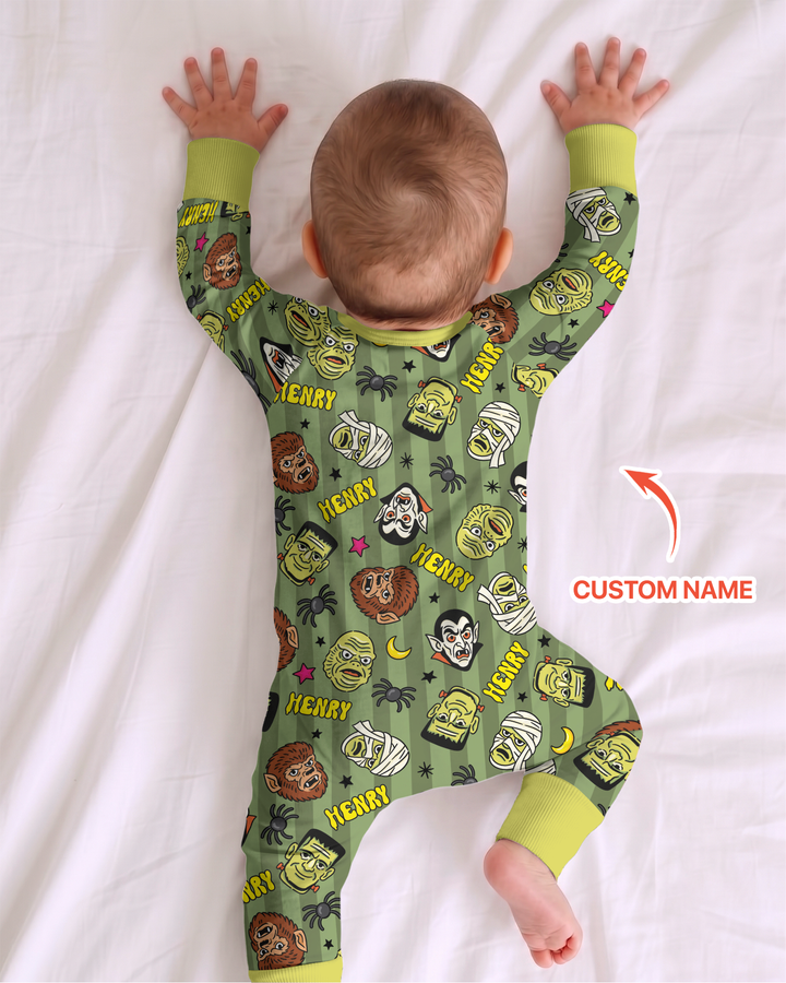 Custom Name Spooky Monsters Bamboo Convertible Zippy