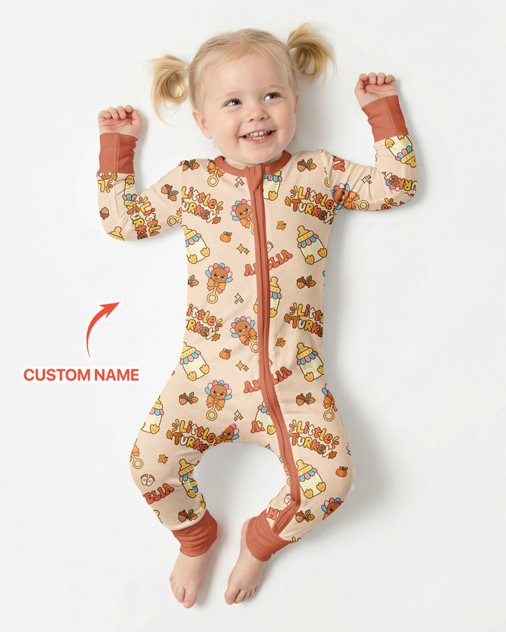 Little Turkey On The Way Family Matching Bamboo Convertible Zippy