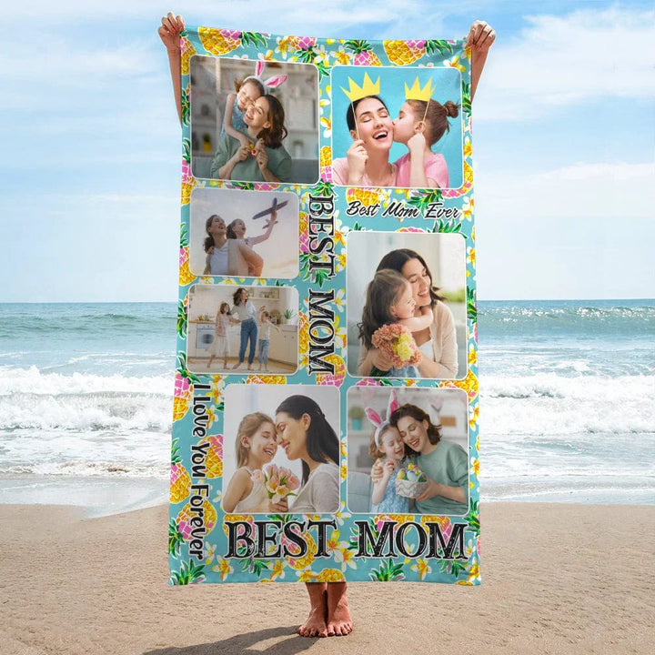 Floral Custom Photo Best Mom Bamboo Beach Towel