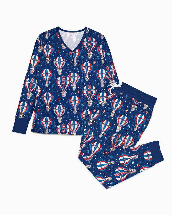 Patriotic Pups in Hot Air Balloons Family Matching Bamboo Women Pajama Set