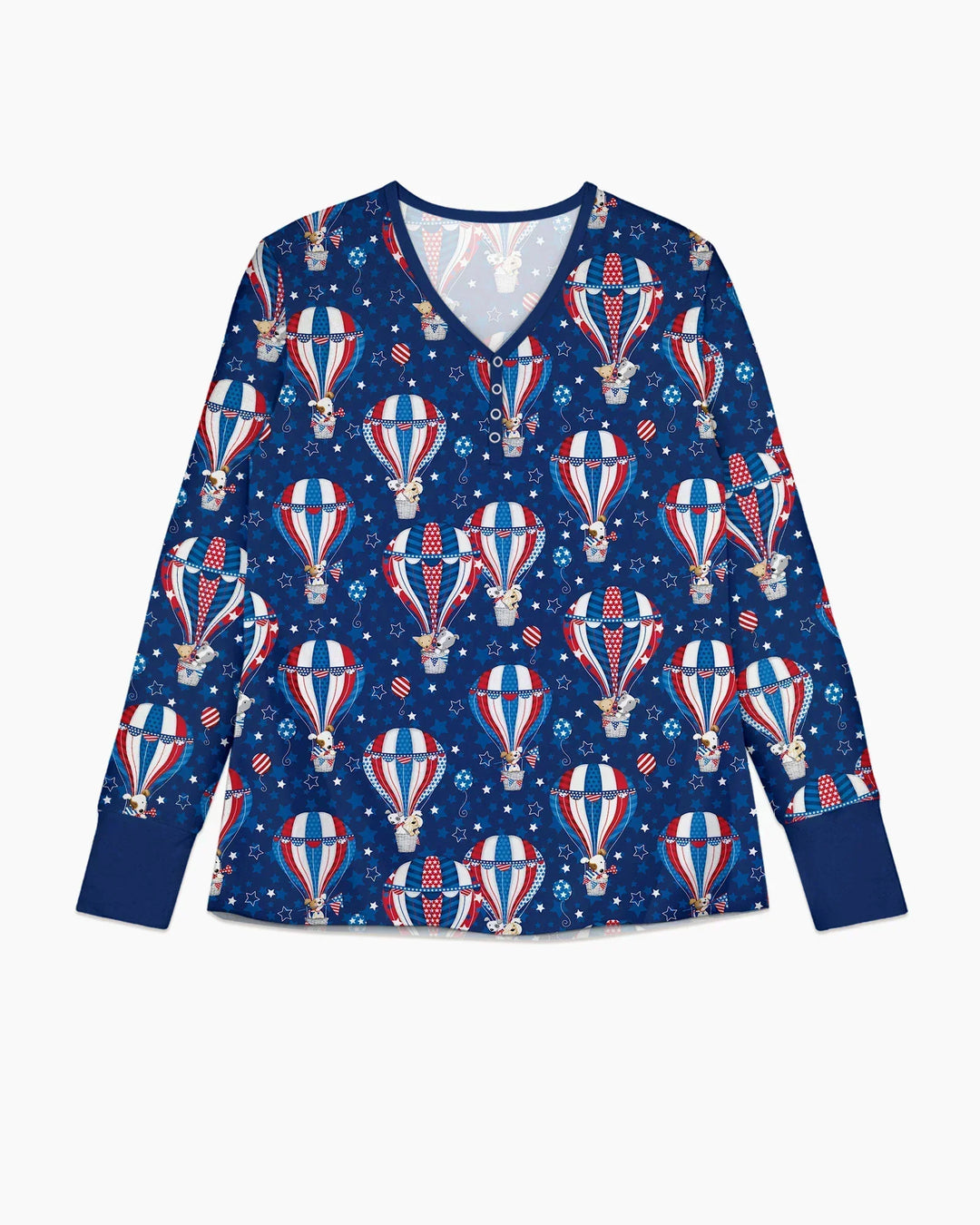 Patriotic Pups in Hot Air Balloons Family Matching Bamboo Women Pajama Set