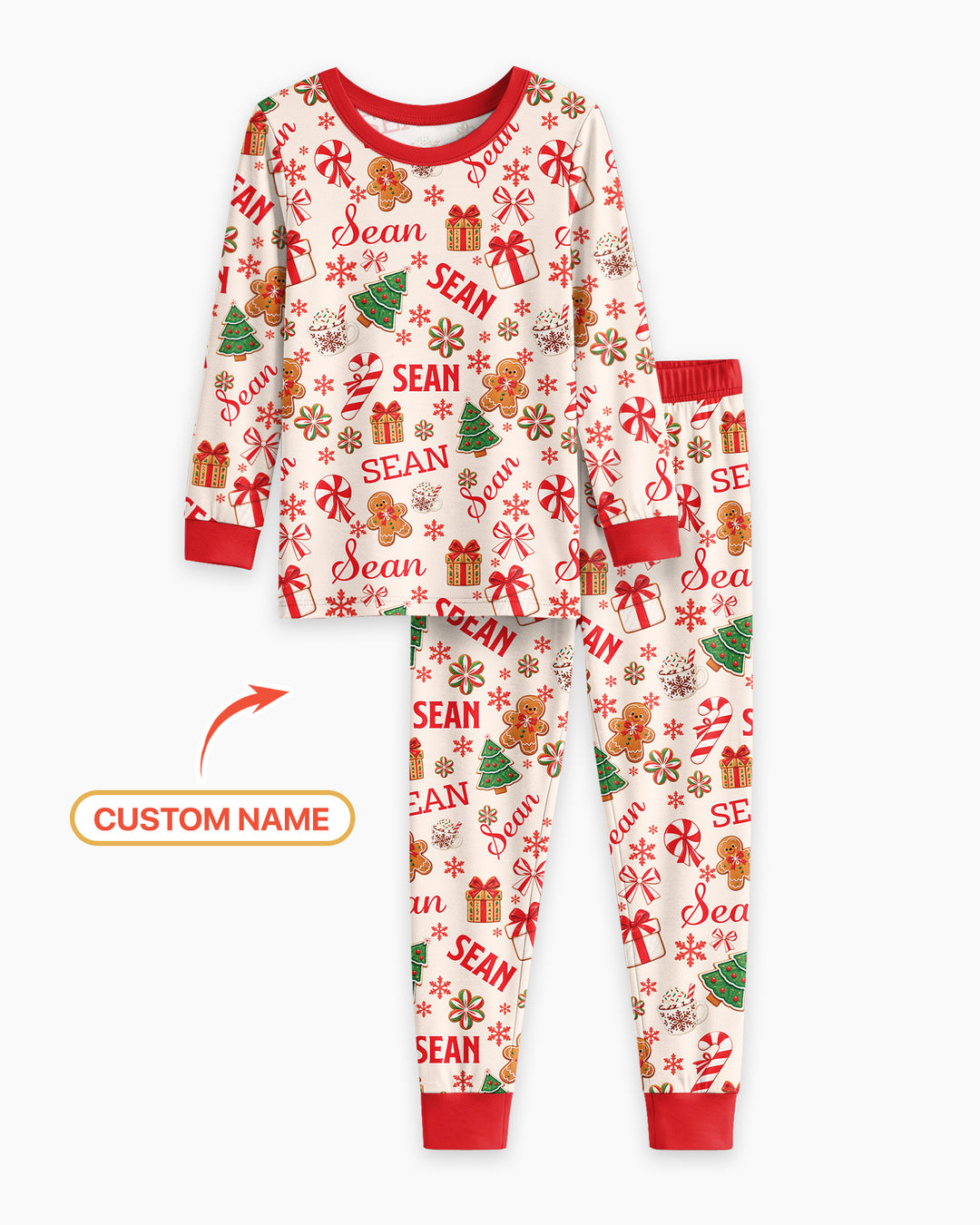 Merry Christmas Custom Name Bamboo Two Piece Long Sleeve Pajama Set
