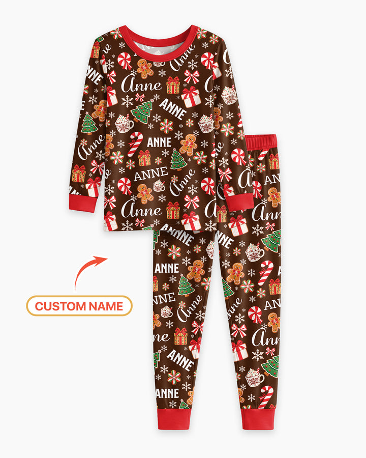 Merry Christmas Custom Name Bamboo Two Piece Long Sleeve Pajama Set