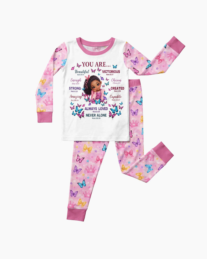 Black Girl Religious You Are Beautiful Bamboo Two Piece Long Sleeve Pajama Set
