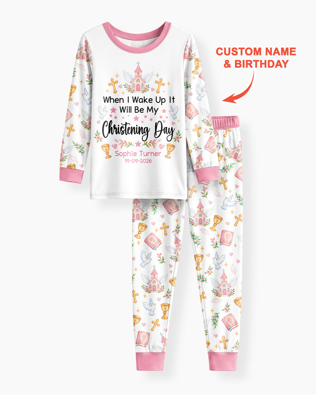 Personalized When I Wake Up It Will Be My Christening Day Bamboo Two Piece Long Sleeve Pajama Set