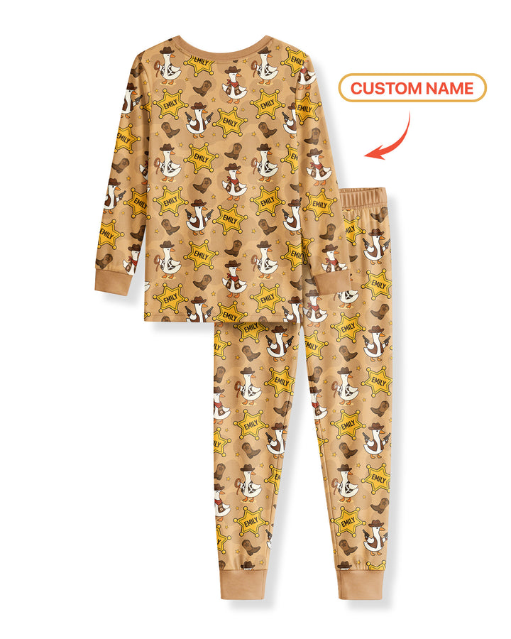 Rootin' Tootin' Cutie Custom Name Bamboo Two Piece Long Sleeve Pajama Set