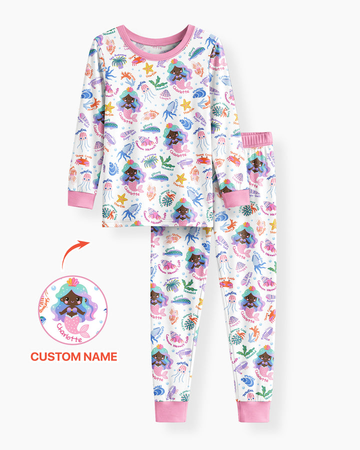 Personalized Cute Mermaid Bamboo Two Piece Long Sleeve Pajama Set