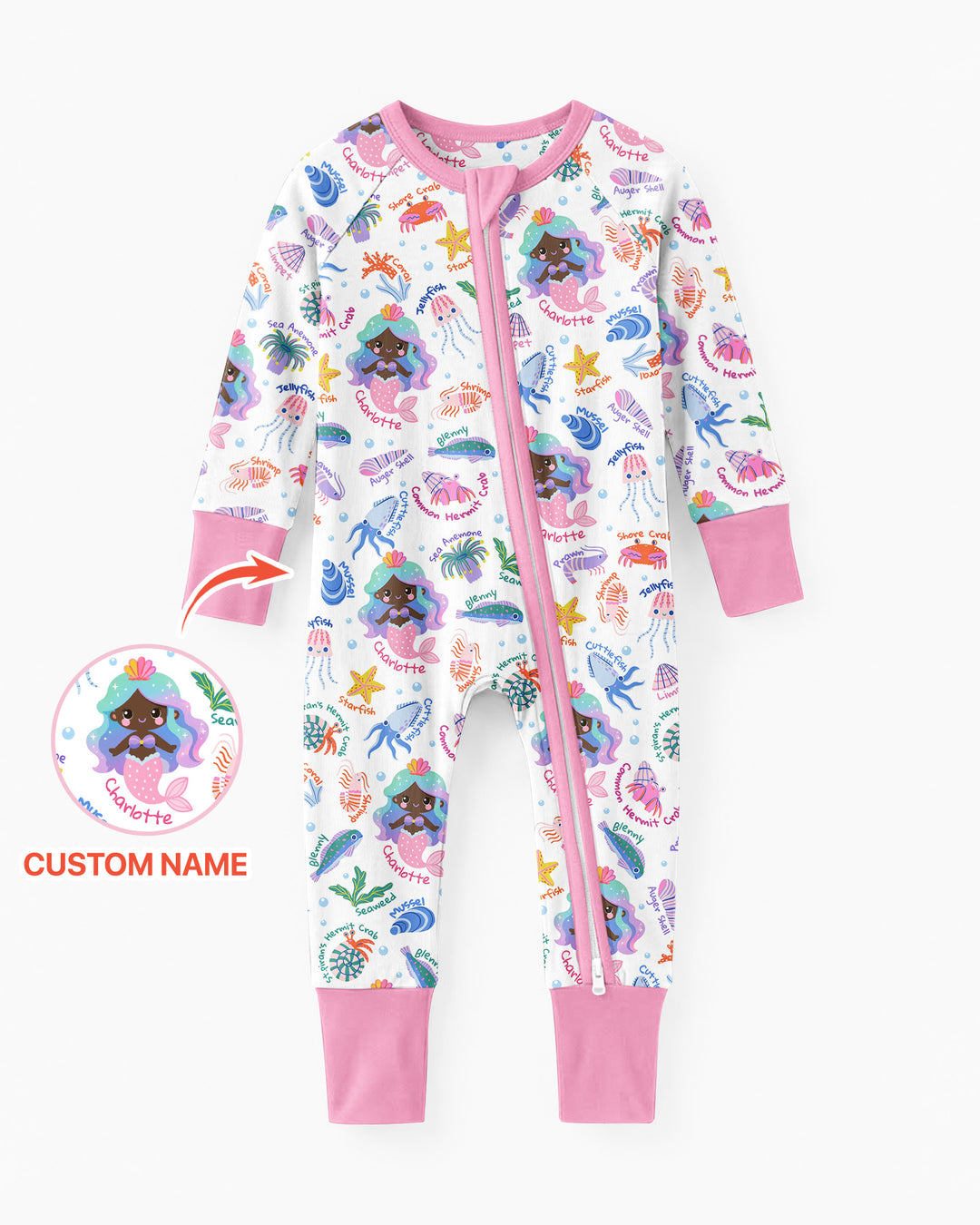 Personalized Cute Mermaid Bamboo Convertible Zippy
