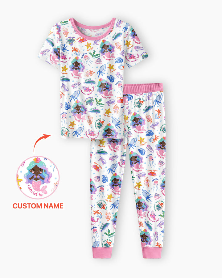 Personalized Cute Mermaid Bamboo Two Piece Short Sleeve Pajama Set