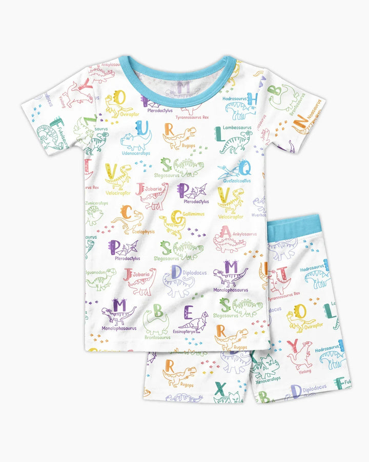 Dino Alphabet ABC Bamboo Two Piece Short Sleeve Shorts Pajama Set