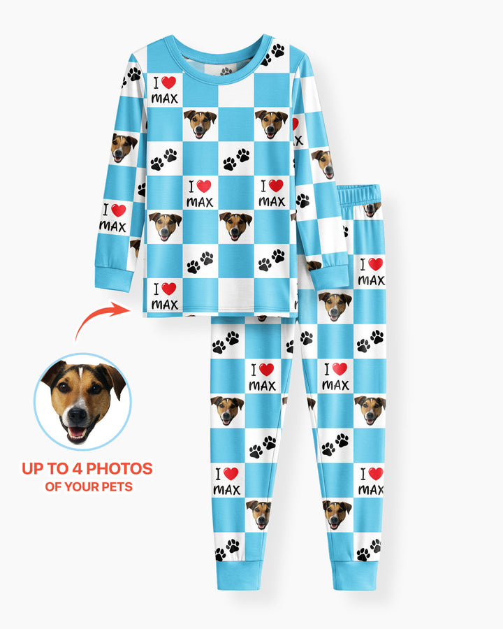 Custom Photo I Love My Best Friend Dog/ Cat Bamboo Two Piece Long Sleeve Pajama Set