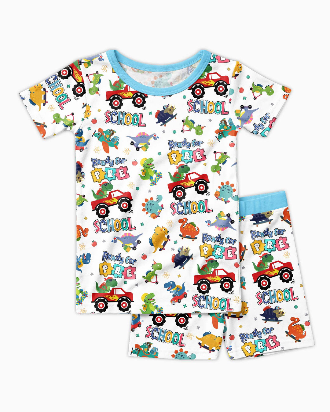 First Day of Preschool T-Rex Bamboo Two Piece Short Sleeve Shorts Pajama Set