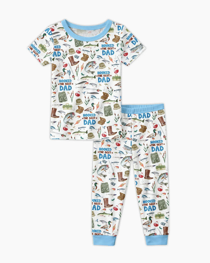 Hooked The Best Dad Daddy & Me Matching Bamboo Two Piece Short Sleeve Pajama Set