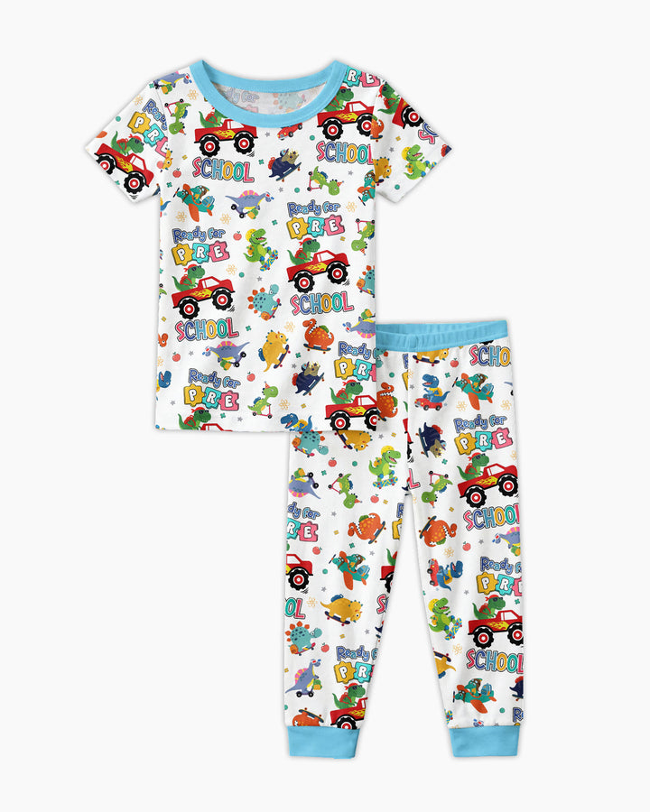 First Day of Preschool T-Rex Bamboo Two Piece Short Sleeve Pajama Set