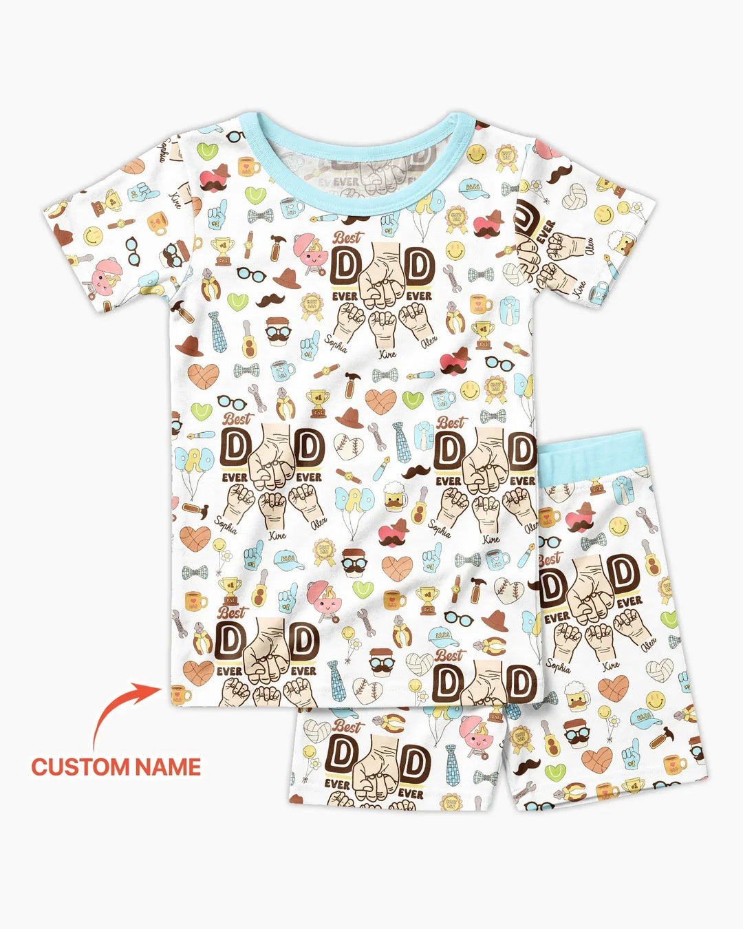 Custom Kids Name Best Dad Ever Bamboo Two Piece Short Sleeve Shorts Pajama Set