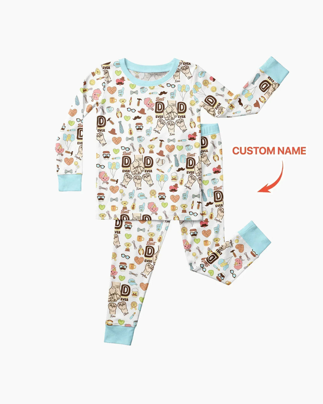 Custom Kids Name Best Dad Ever Bamboo Two Piece Long Sleeve Pajama Set
