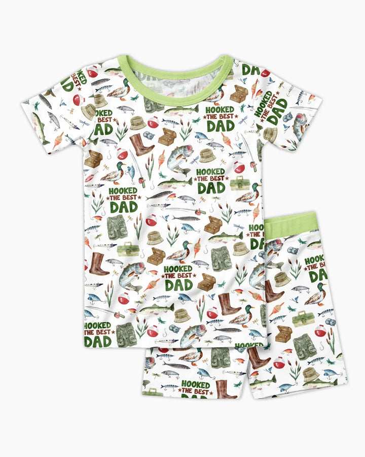 Hooked The Best Dad Daddy & Me Matching Bamboo Two Piece Short Sleeve Shorts Pajama Set