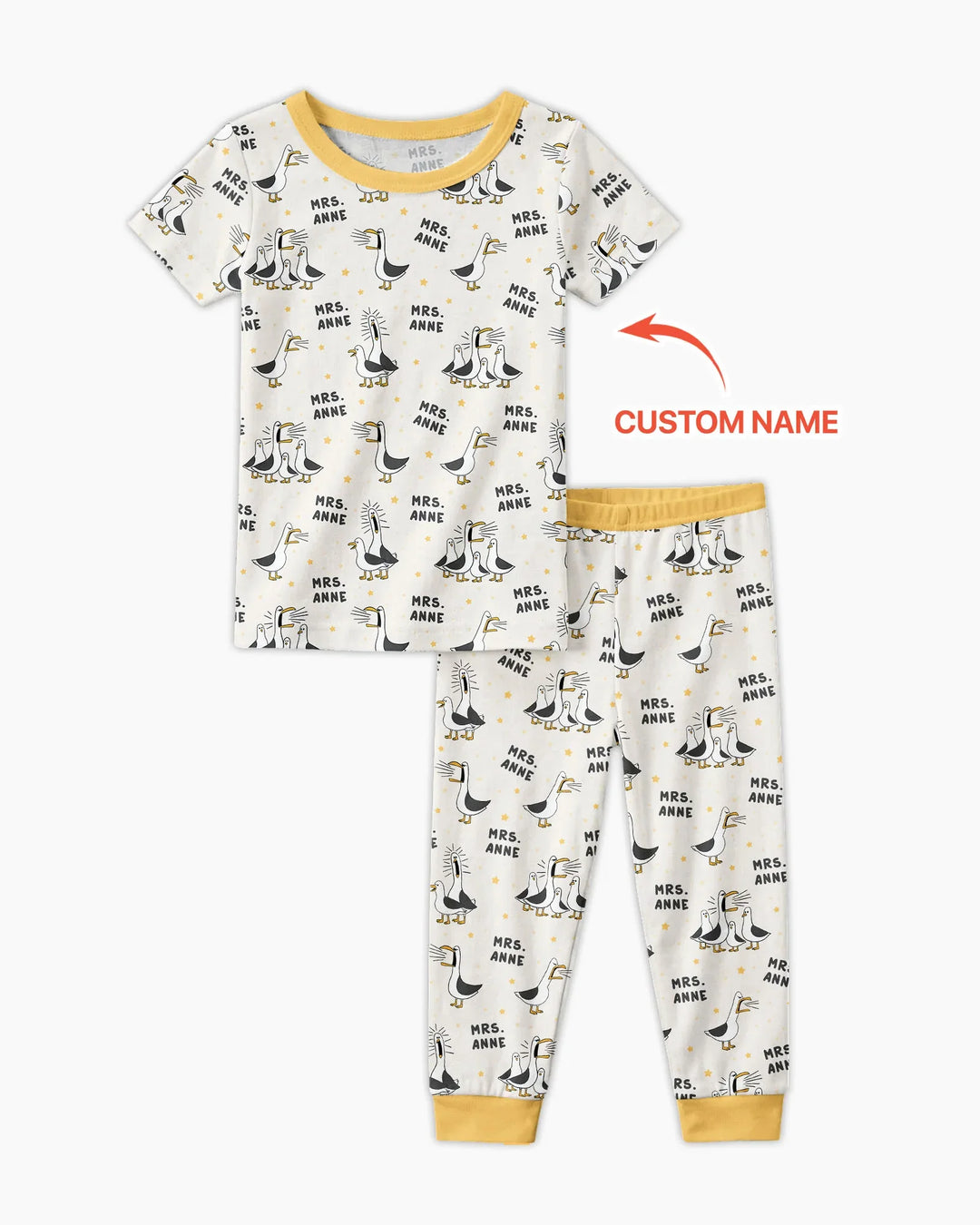 Custom Funny Seagulls Teacher Bamboo Two Piece Short Sleeve Pajama Set