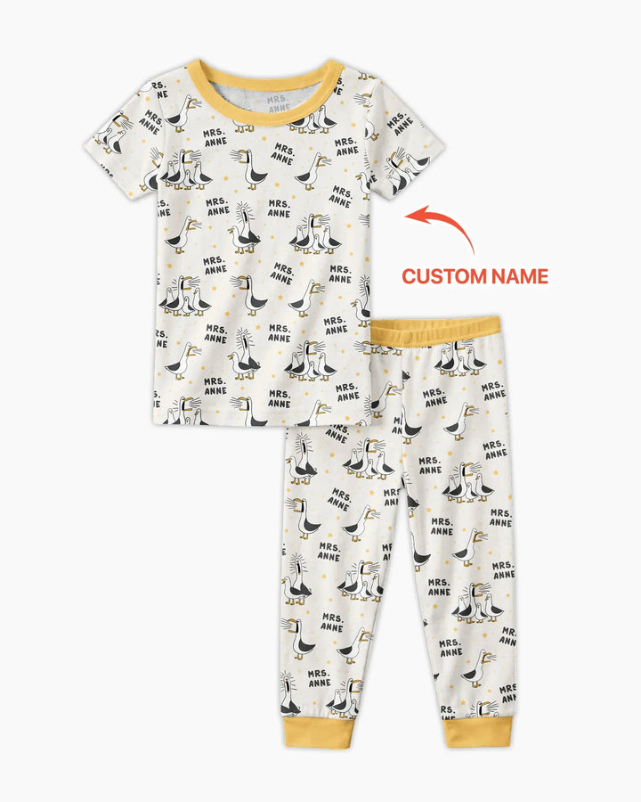 Custom Funny Seagulls Teacher Bamboo Two Piece Short Sleeve Pajama Set