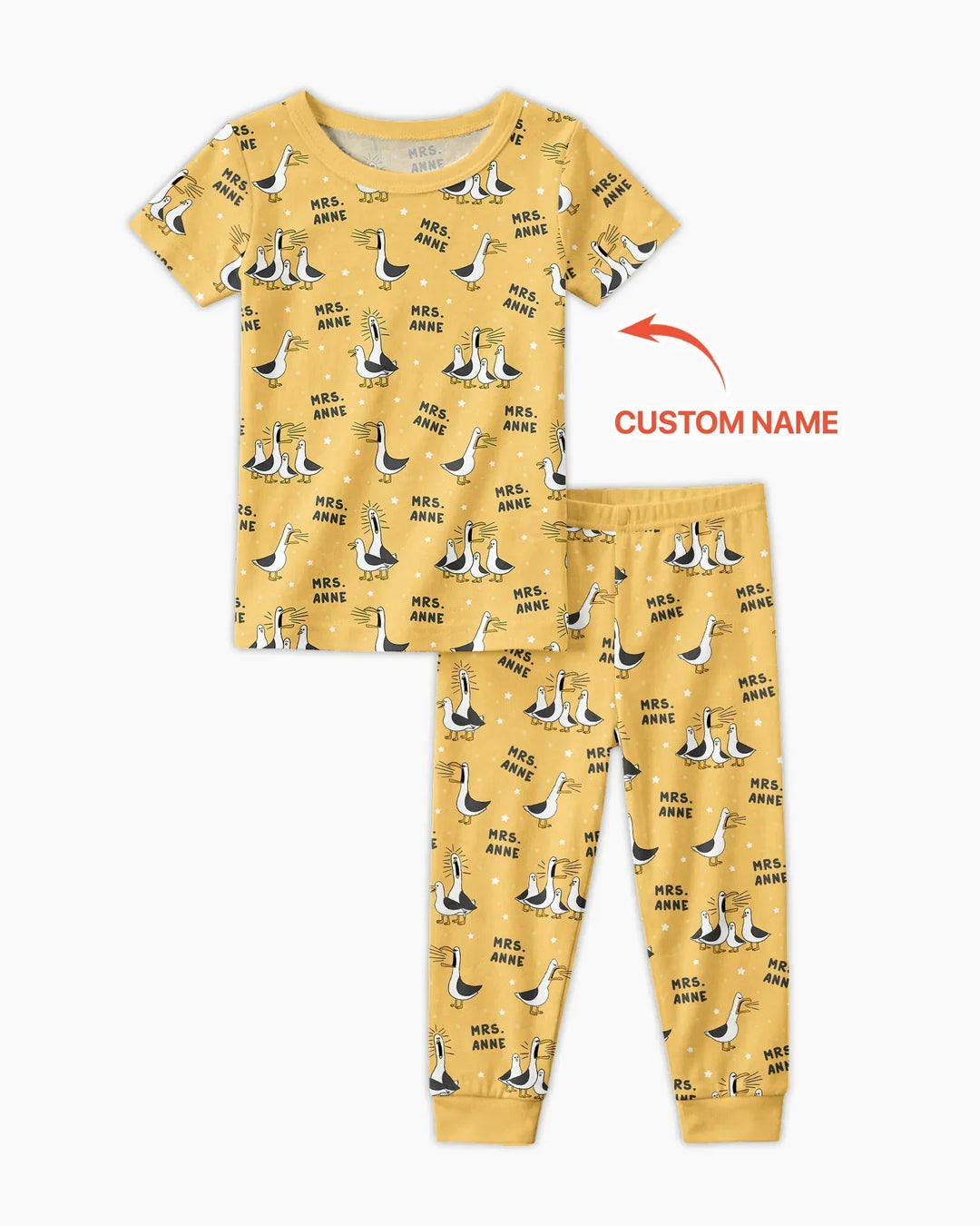 Custom Funny Seagulls Teacher Bamboo Two Piece Short Sleeve Pajama Set