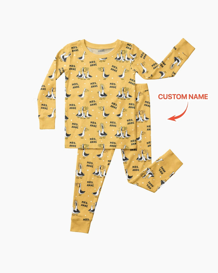 Custom Funny Seagulls Teacher Bamboo Two Piece Long Sleeve Pajama Set