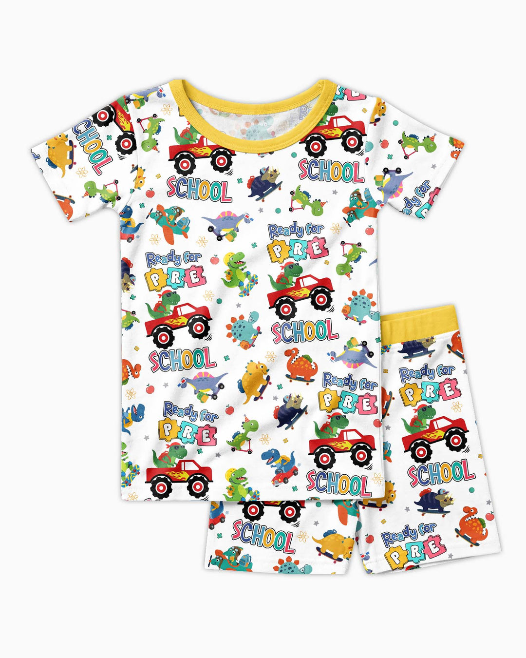 First Day of Preschool T-Rex Bamboo Two Piece Short Sleeve Shorts Pajama Set