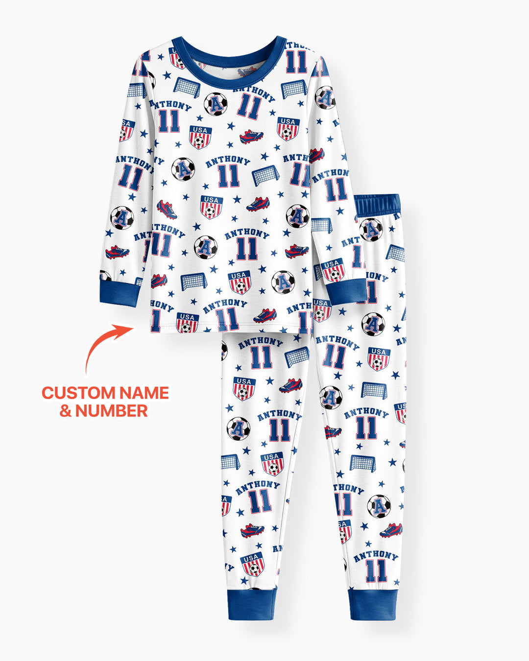 Custom Name Soccer Time Bamboo Two Piece Long Sleeve Pajama Set