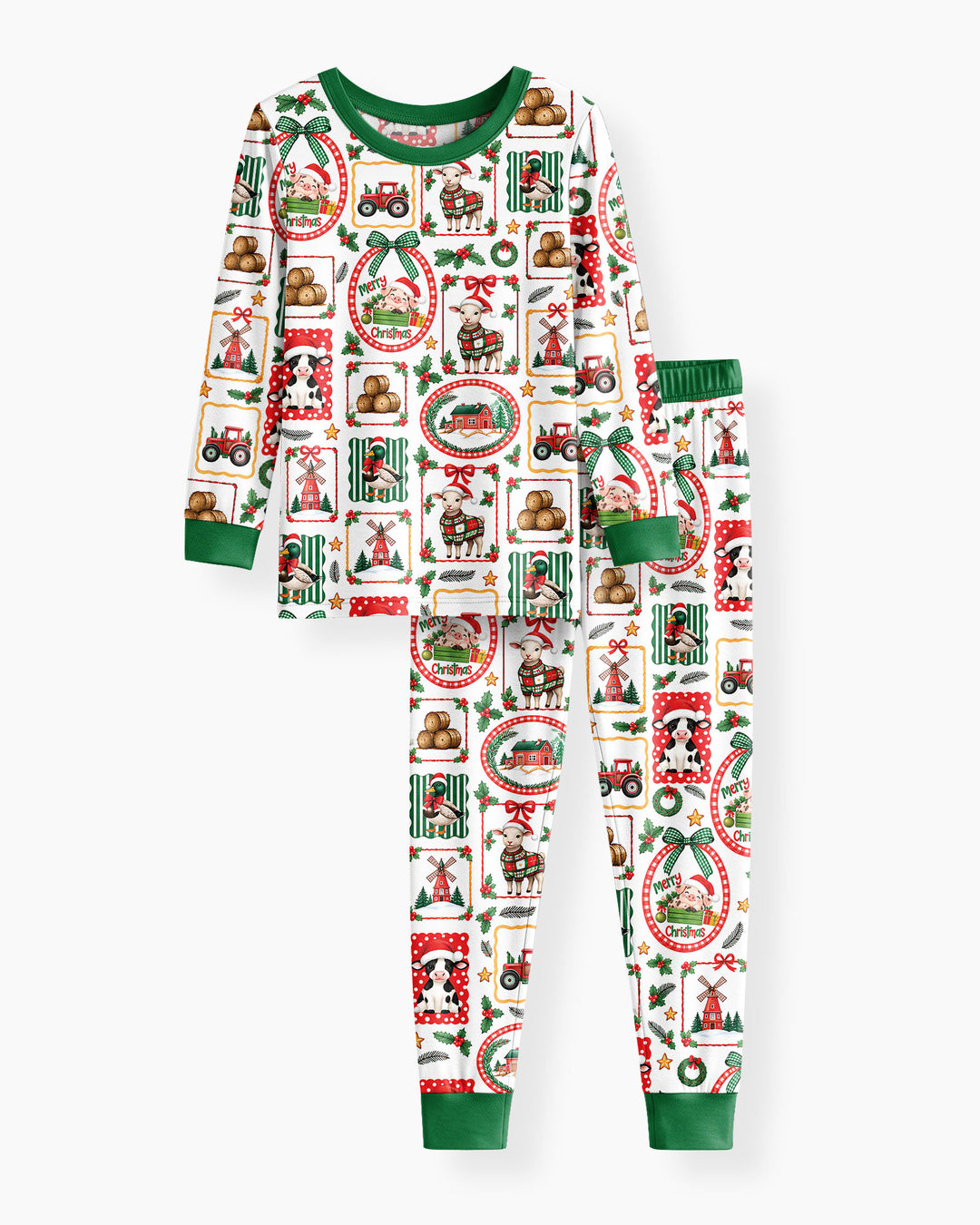 Christmas Farm Animals Bamboo Two Piece Long Sleeve Pajama Set