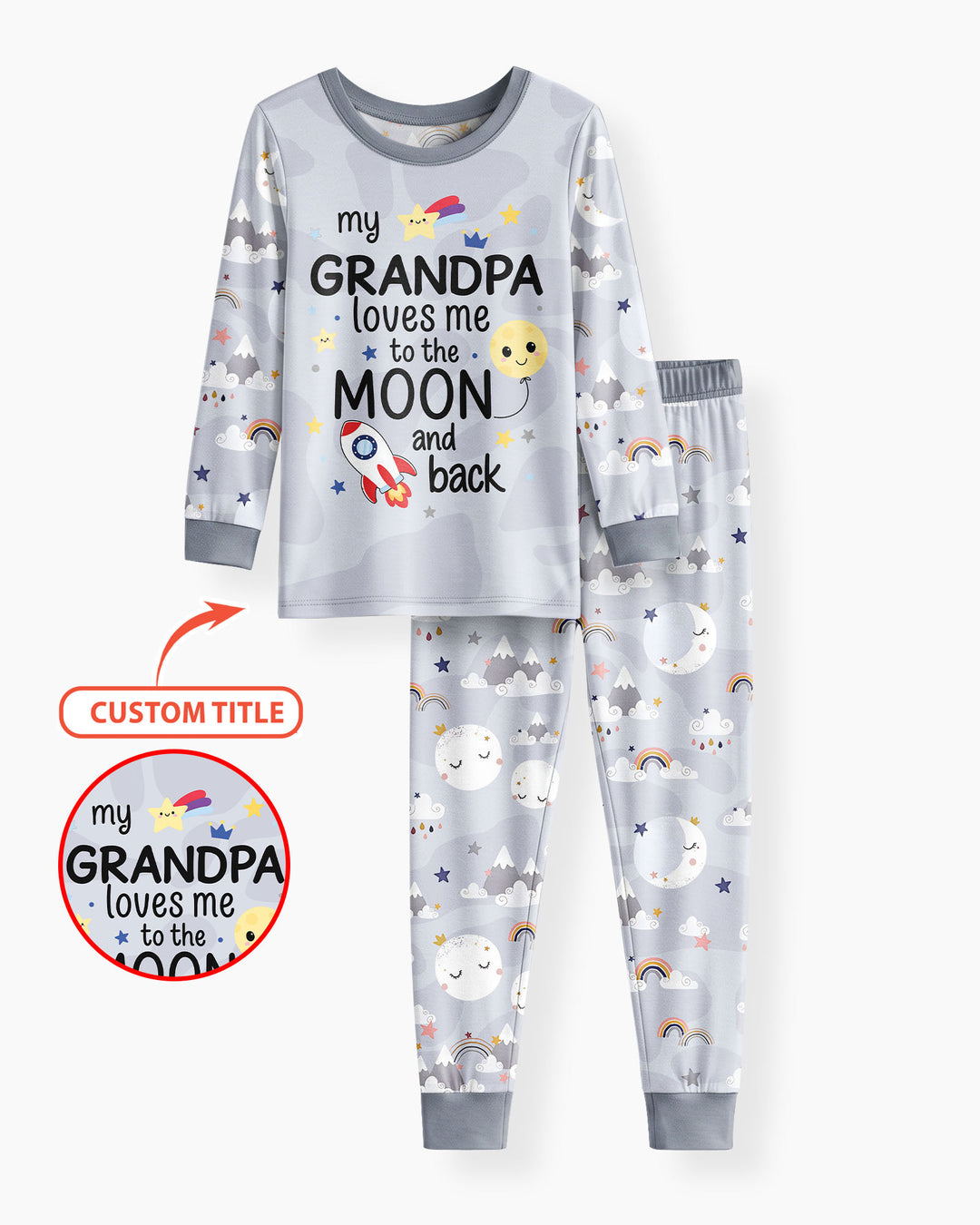 Personalized Loves To The Moon And Back Bamboo Two Piece Long Sleeve Pajama Set