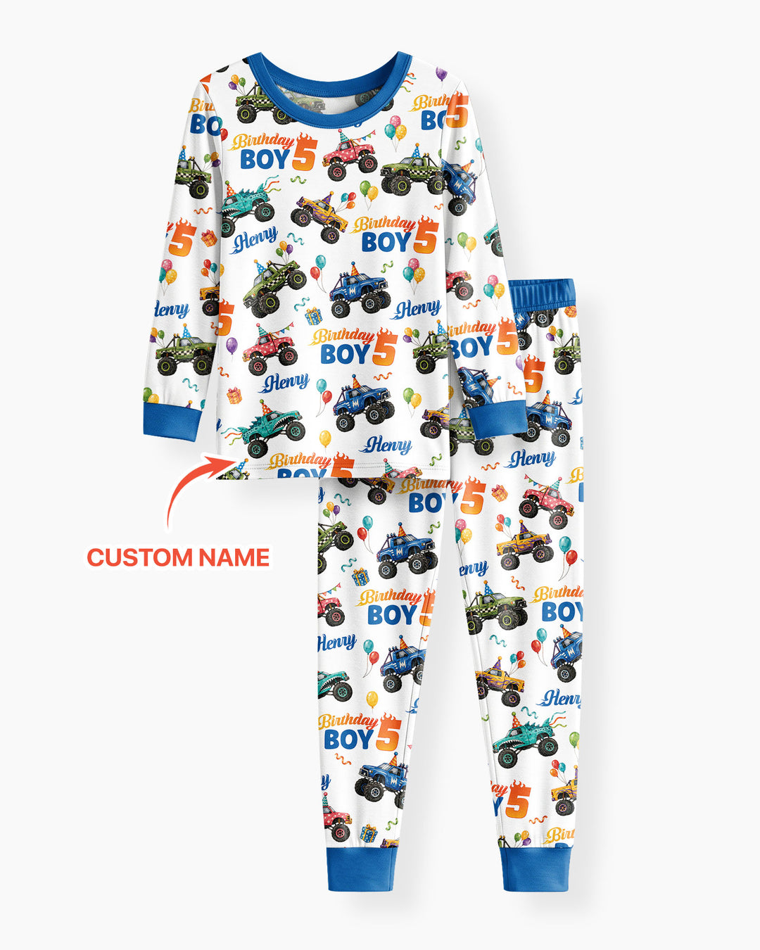 Monster Truck Birthday Party Bamboo Two Piece Long Sleeve Pajama Set