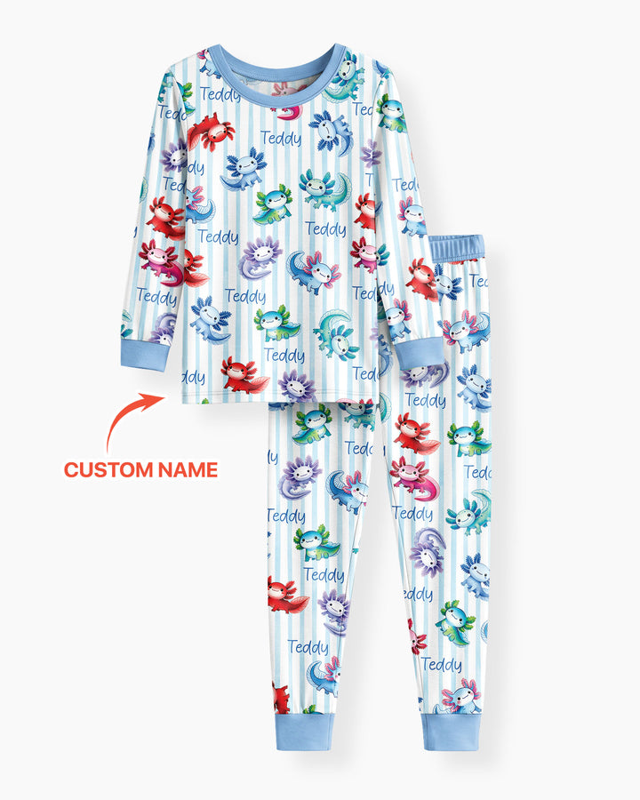 Cute Axololt Custom Name Bamboo Two Piece Long Sleeve Pajama Set