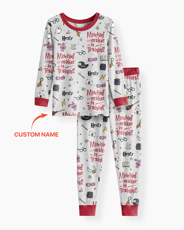 Custom Name Mischief Maker In Training Bamboo Two Piece Long Sleeve Pajama Set