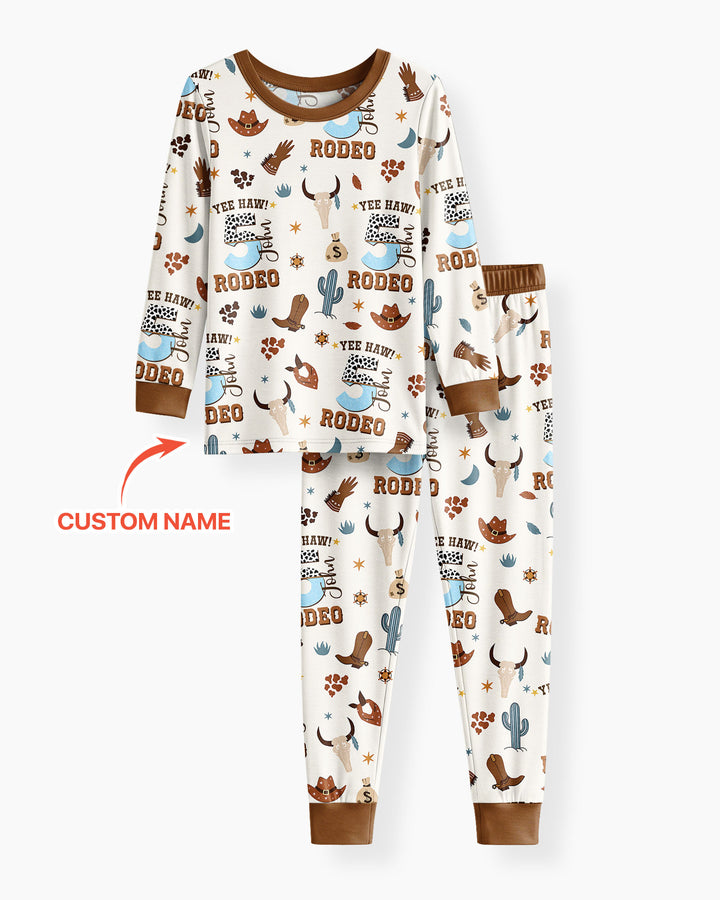 Personalized Cowboy Birthday Rodeo Bamboo Two Piece Long Sleeve Pajama Set
