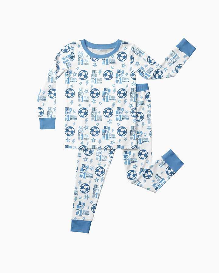 Little Sister and Bro #1 Fan Soccer Bamboo Two Piece Long Sleeve Pajama Set