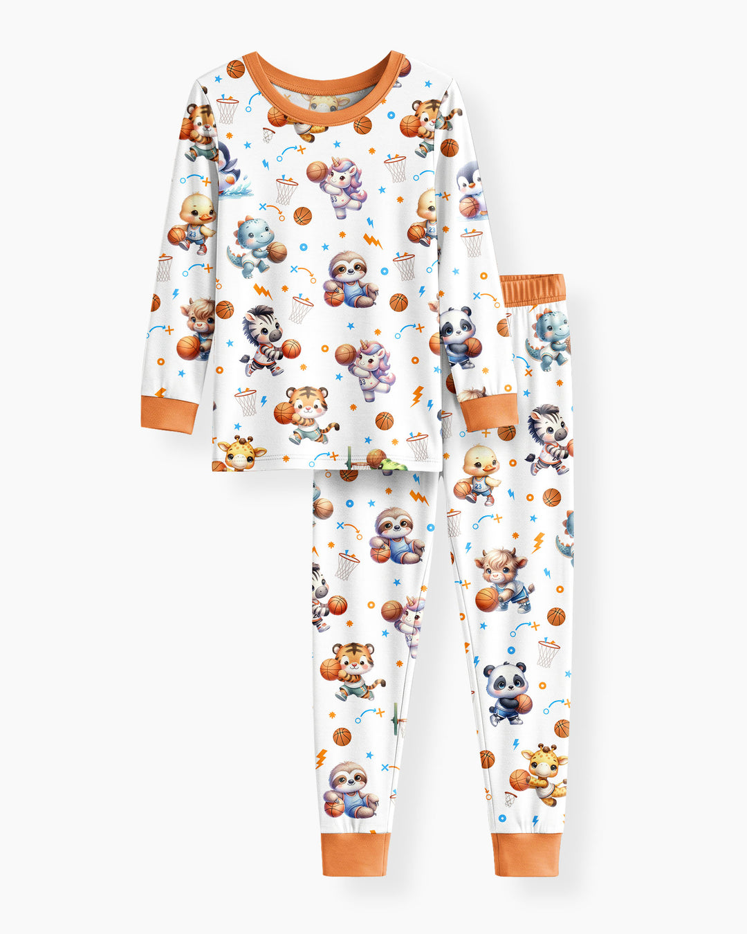 Cartoon Basketball Animals Bamboo Two Piece Long Sleeve Pajama Set