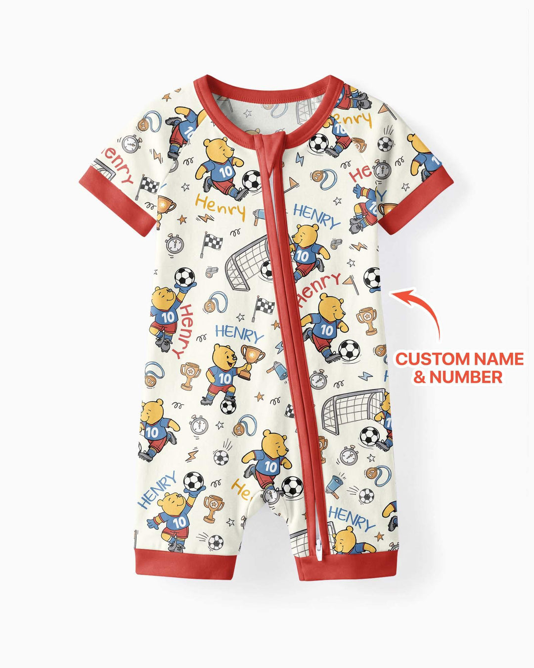 Personalized Classic Bear World Soccer Bamboo Shorty Zippy