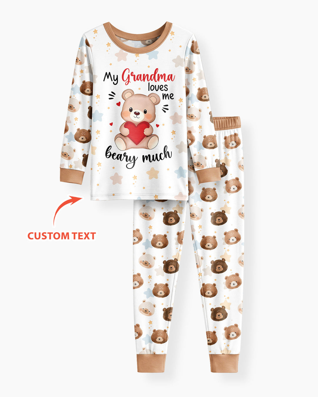 Personalized My Grandma Loves Me Beary Much Bamboo Two Piece Long Sleeve Pajama Set