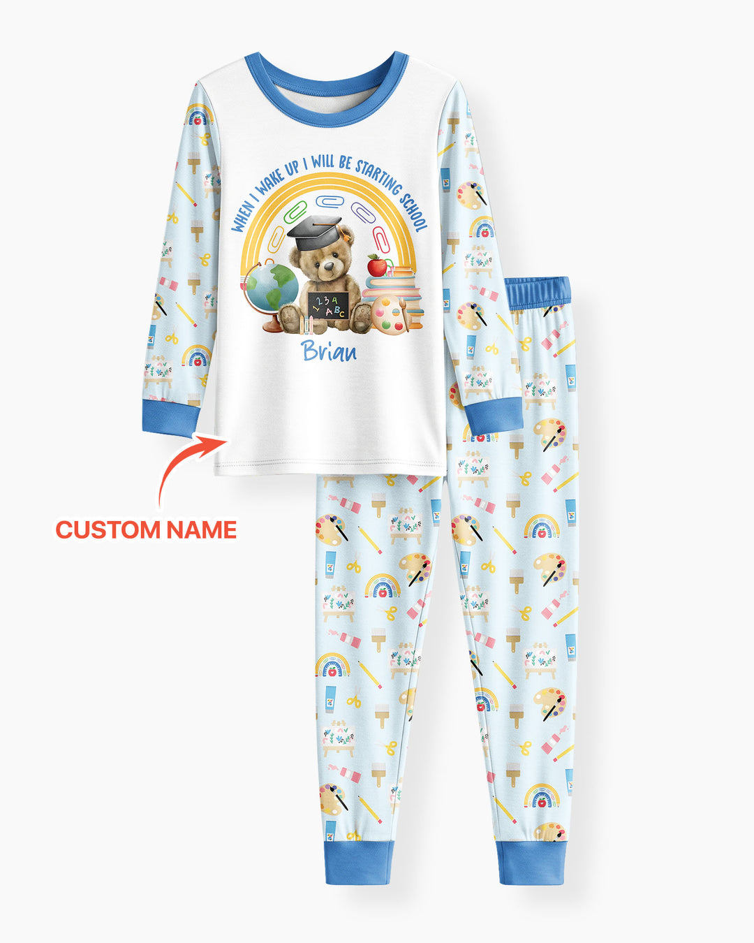 Custom Name When I Wake Up I Will Be Starting School Bamboo Two Piece Long Sleeve Pajama Set