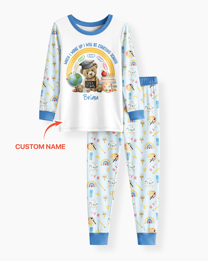 Custom Name When I Wake Up I Will Be Starting School Bamboo Two Piece Long Sleeve Pajama Set