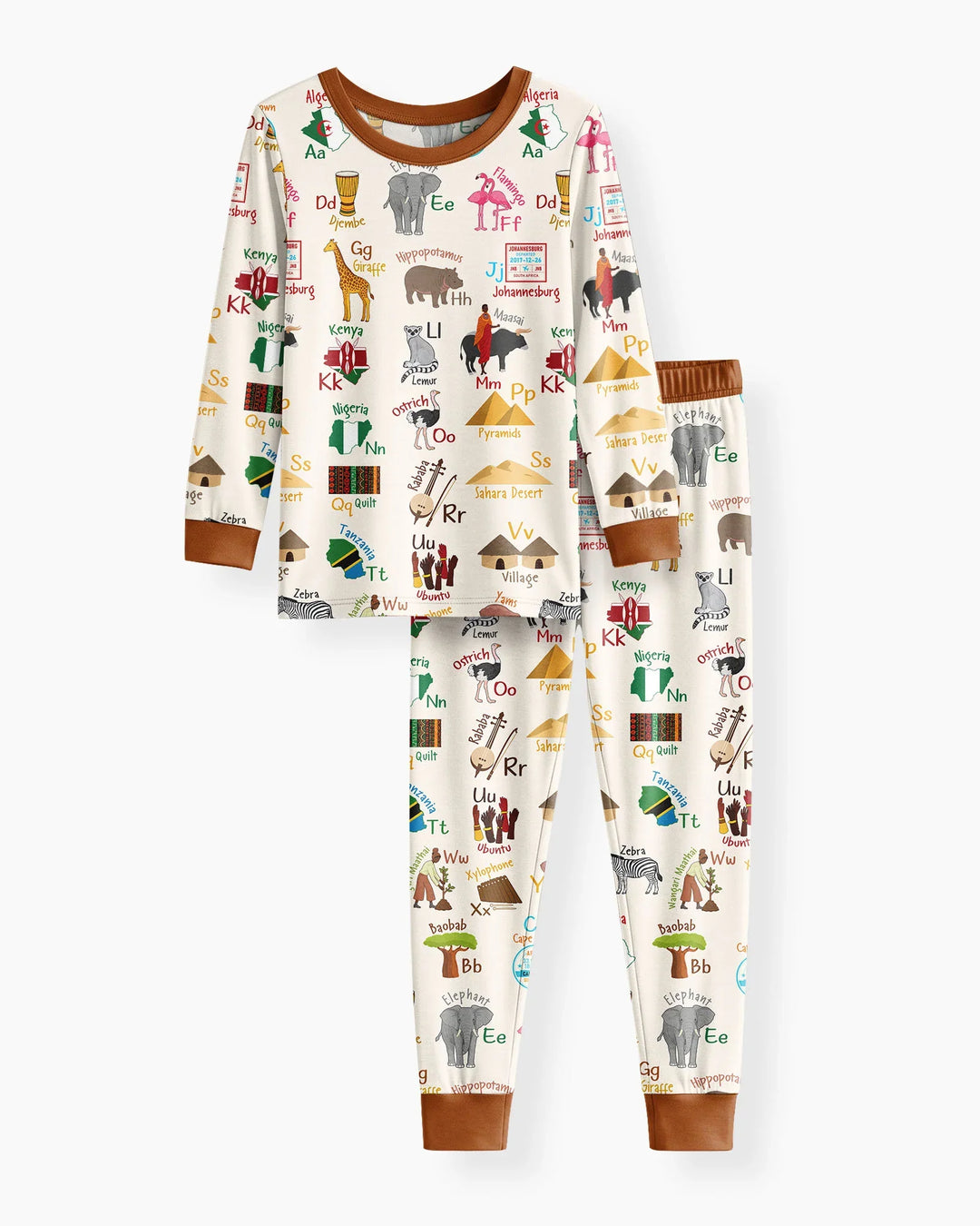 Explore Africa Geography Alphabet Bamboo Two Piece Long Sleeve Pajama Set