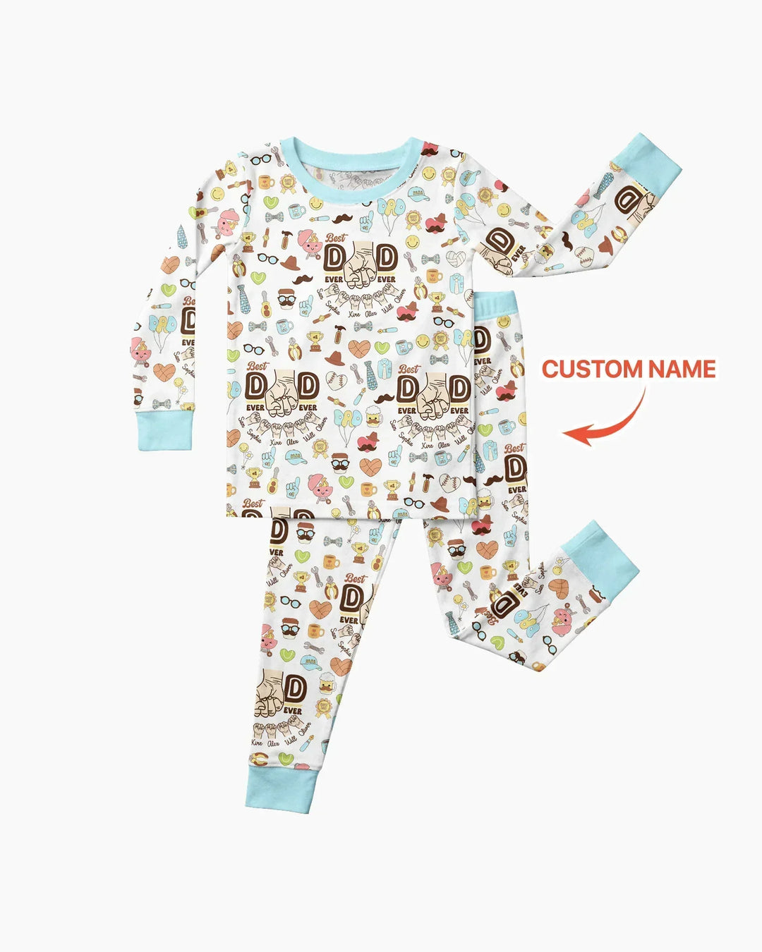 Custom Kids Name Best Dad Ever Bamboo Two Piece Long Sleeve Pajama Set