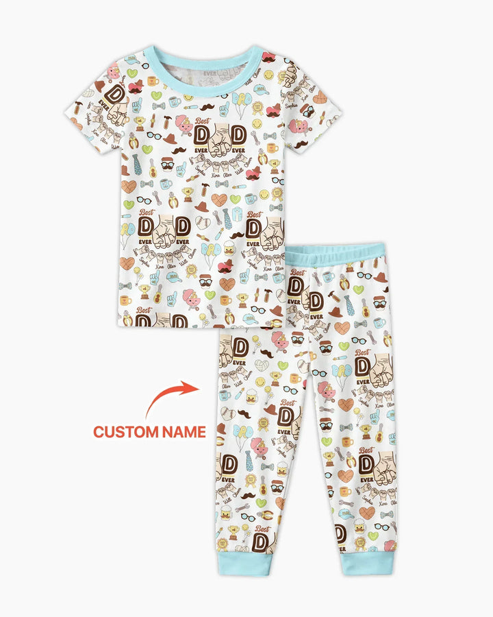 Custom Kids Name Best Dad Ever Bamboo Two Piece Short Sleeve Pajama Set