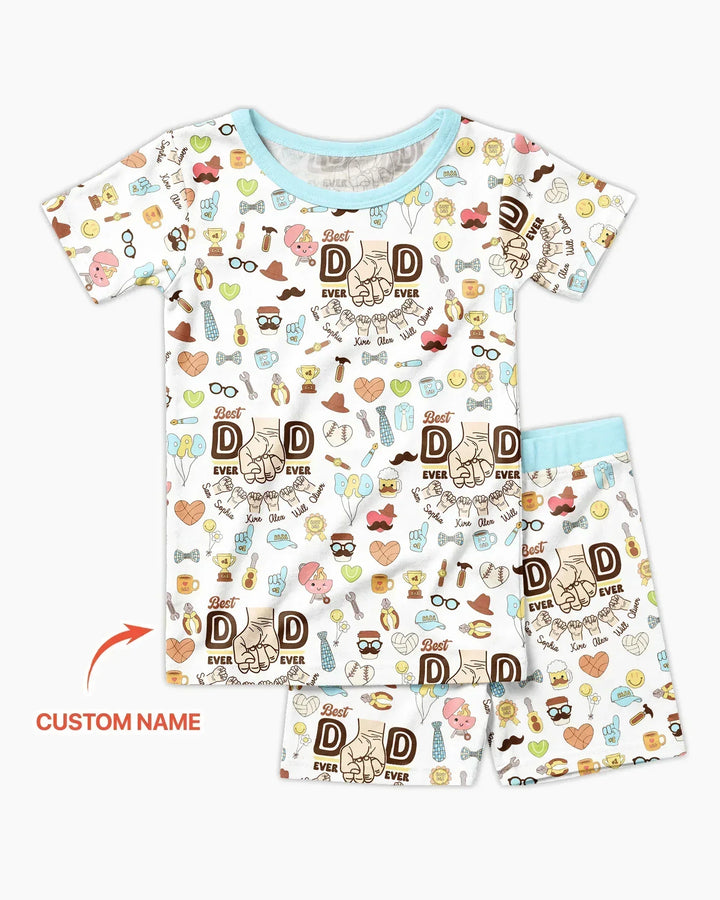 Custom Kids Name Best Dad Ever Bamboo Two Piece Short Sleeve Shorts Pajama Set