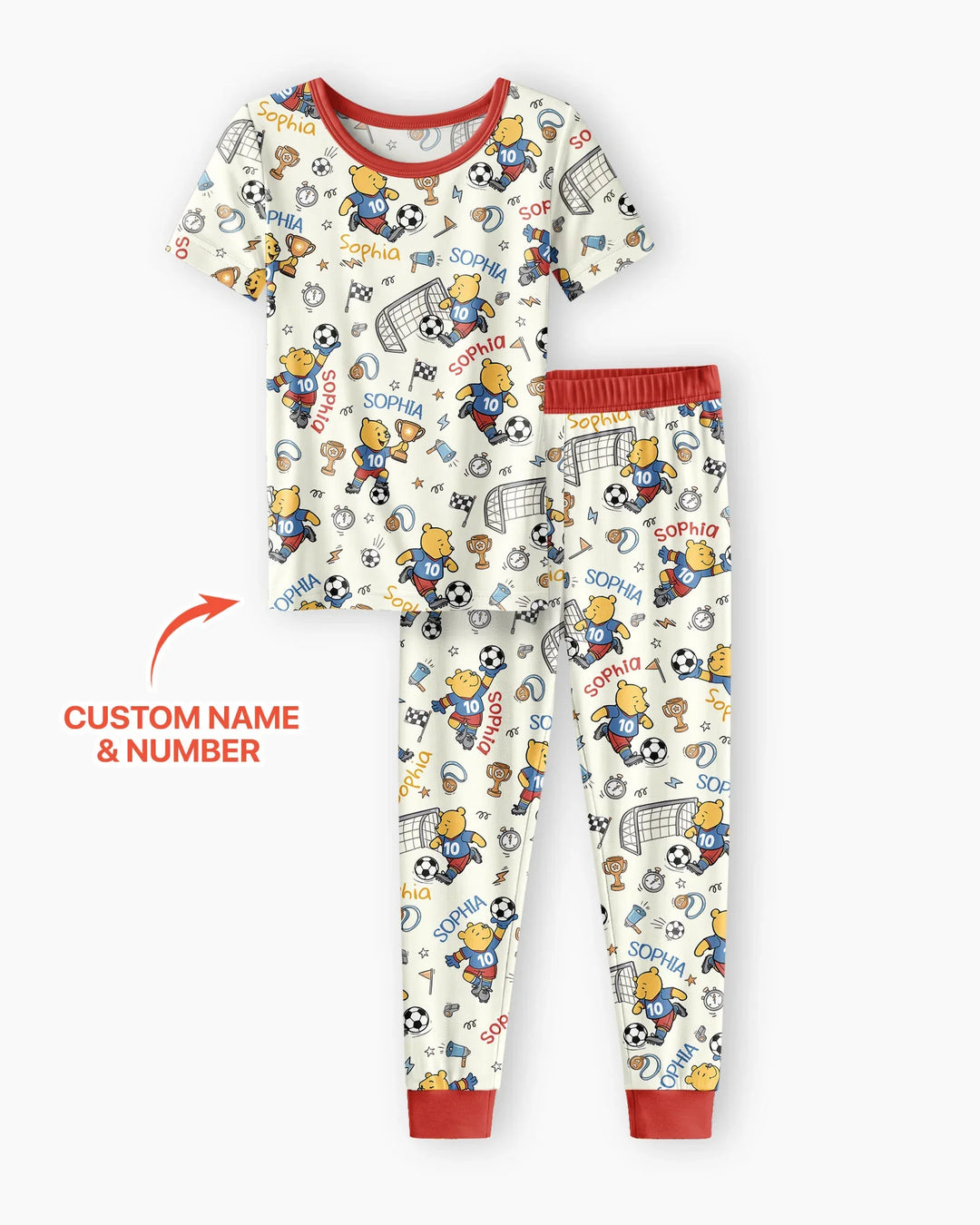 Personalized Classic Bear World Soccer Bamboo Two Piece Short Sleeve Pajama Set